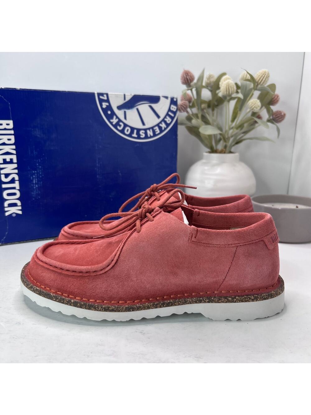 Birkenstock Delano Suede Moc Toe Shoes Coral Narrow Fit Women 7/Men 5 Tried on